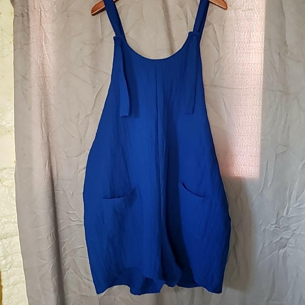 SHEIN Romper Womens M/L Blue Gauze Scoop Neck Sleeveless Pockets Summer
